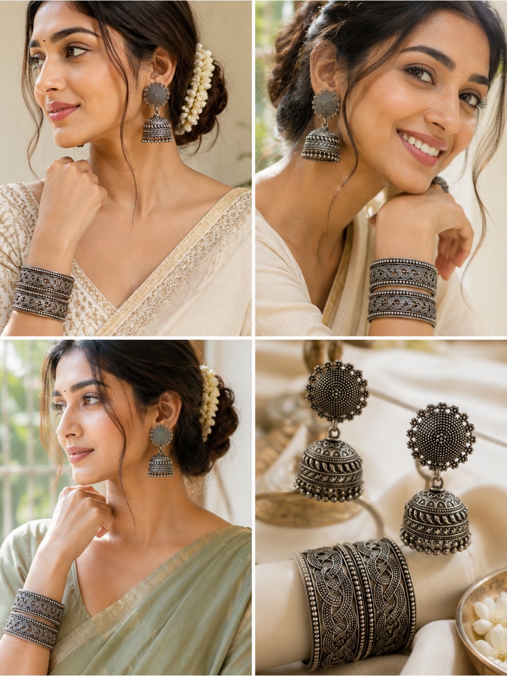 Sterling silver jhumkas and bracelets